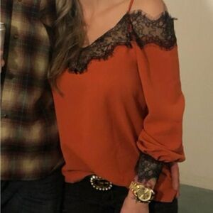Orange Lace Trim Top